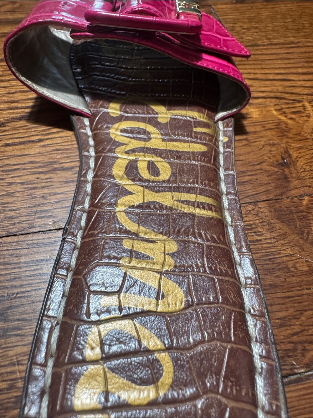 Sam Edelman Pink Croc Embossed Buckle Slide Size 7.5 - Picture 9 of 13